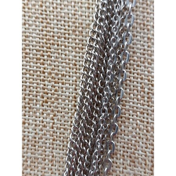 Silver Tone Pull Over Multi Chain Necklace Rhinestone Accents & Knots 34 Inch - Picture 7 of 10